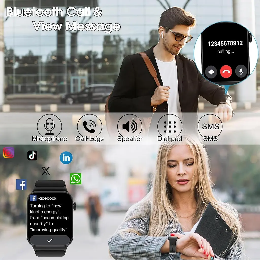 Смарт-годинник STECEi 1.85" HD з Bluetooth-дзвінками, пульсометром, моніторингом сну та 110+ спортивними режимами чорний - фото 7