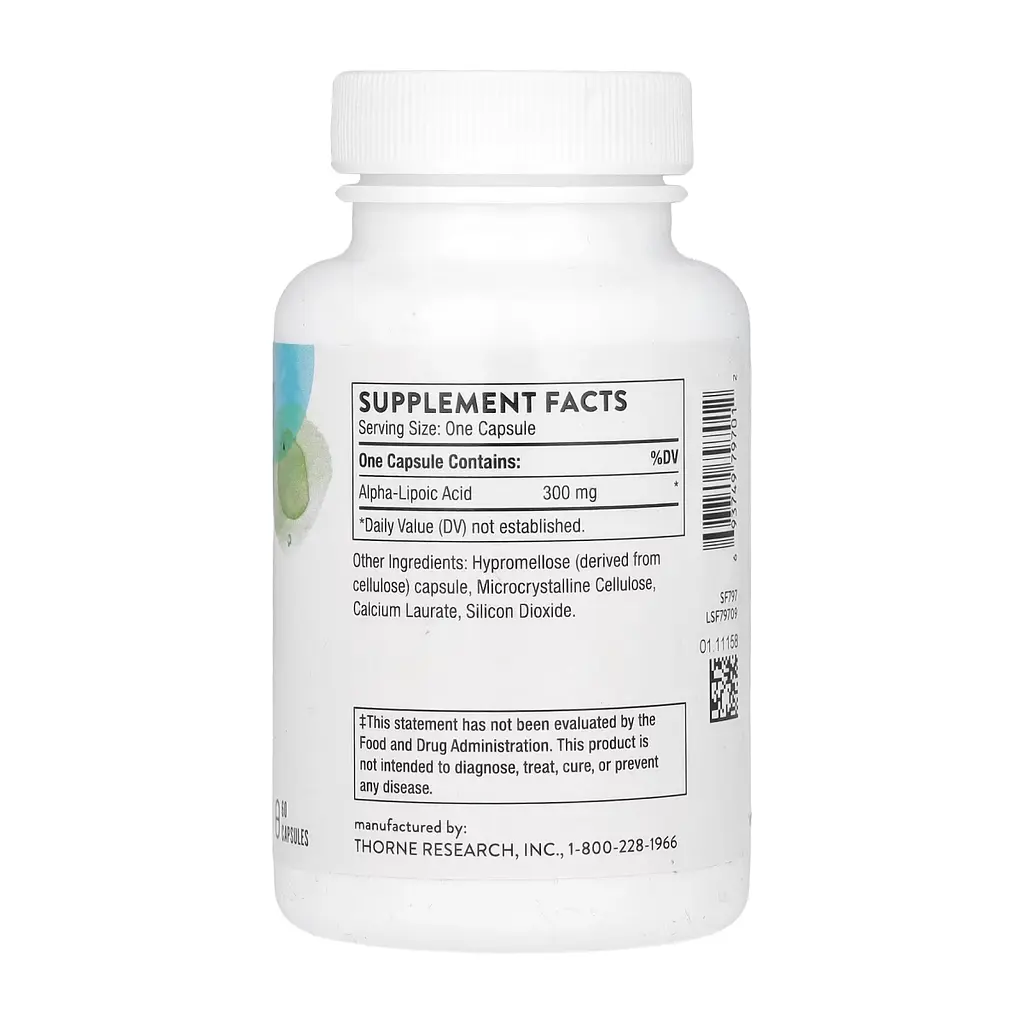 Засіб для метаболізму глюкози Альфа-ліпоєва кислота Thorne (Alpha-Lipoic Acid) 60 капсул - фото 2