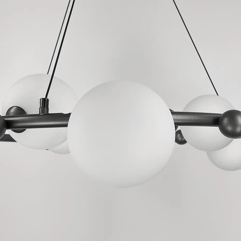 Кольцевая люстра с 12 белыми плафонами Ø 100 см | Line F | Ст. MJ295/12 BK+WT - фото 3