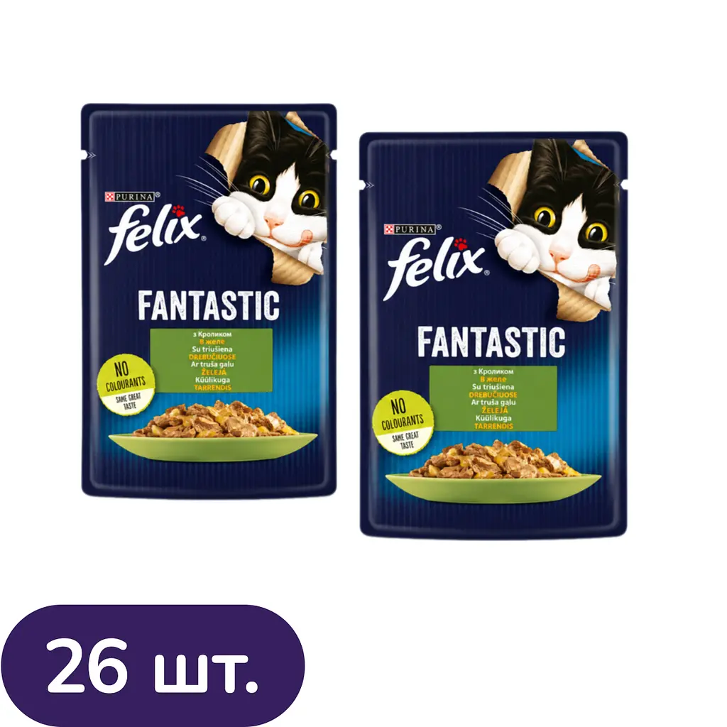 Вологий корм для котів Felix Fantastic з кроликом в желе 2.21 кг (26 шт. х 85 г)