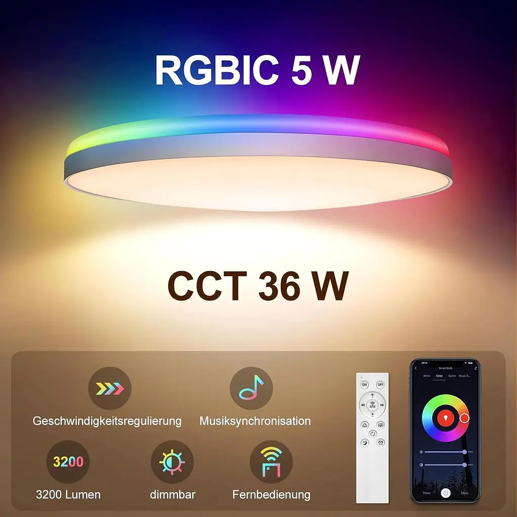 Світлодіодний стельовий світильник Smart RGBIC з пультом з димером 36 Вт 30 см - фото 2