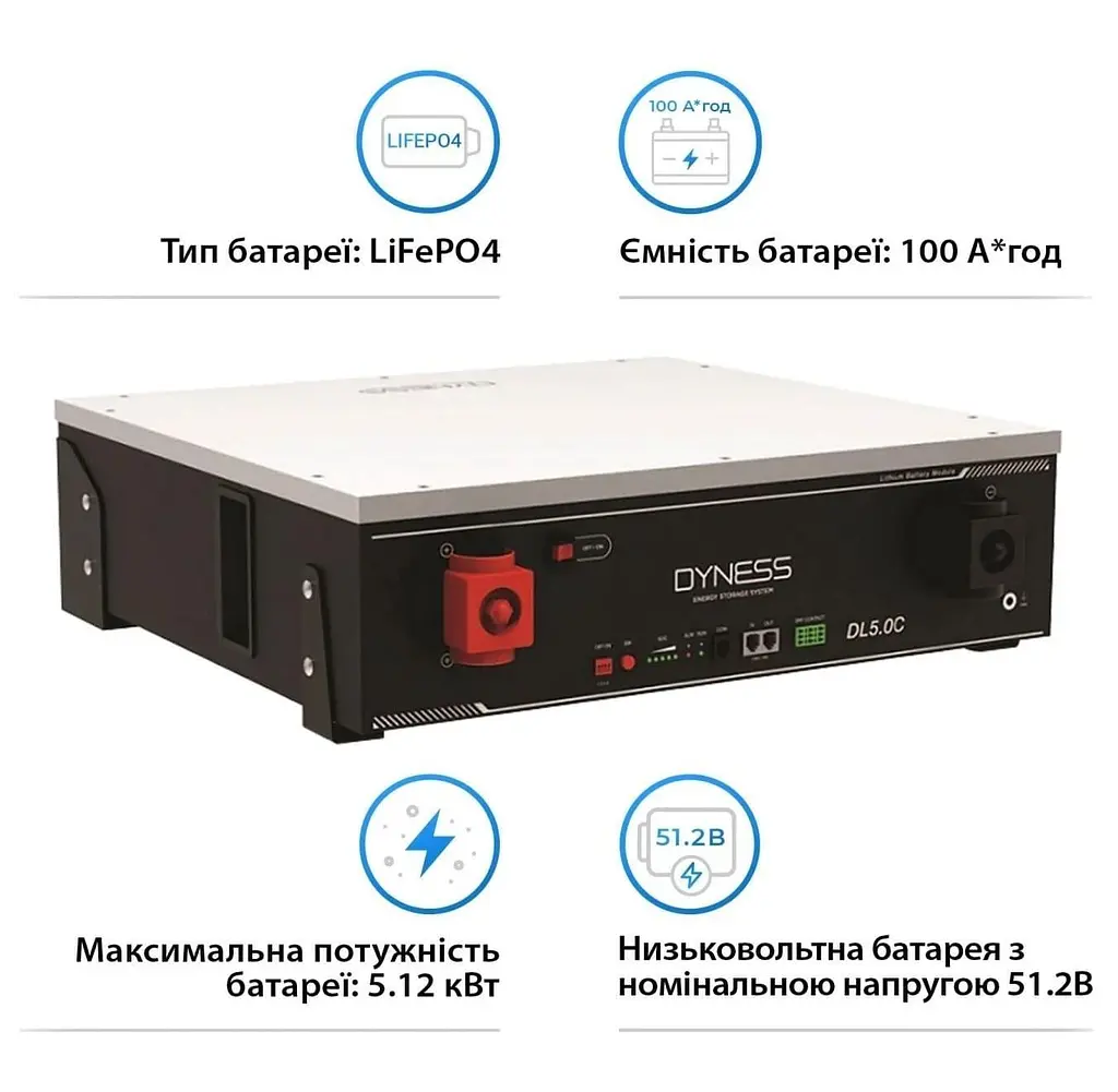 Акумуляторна батарея для ДБЖ Dyness LiFePO4 48 V / 100 А*ч (DL5.0C) - фото 2