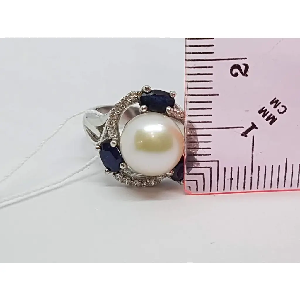 Срібне кільце Агні Калейдоскоп з сапфіром і перлами. 1781/9Р-PWT 17 - фото 5
