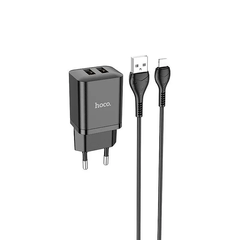Комплект мережевий адаптер живлення HOCO N25 Maker dual port charger set + Micro USB 2 USB чорний - фото 2