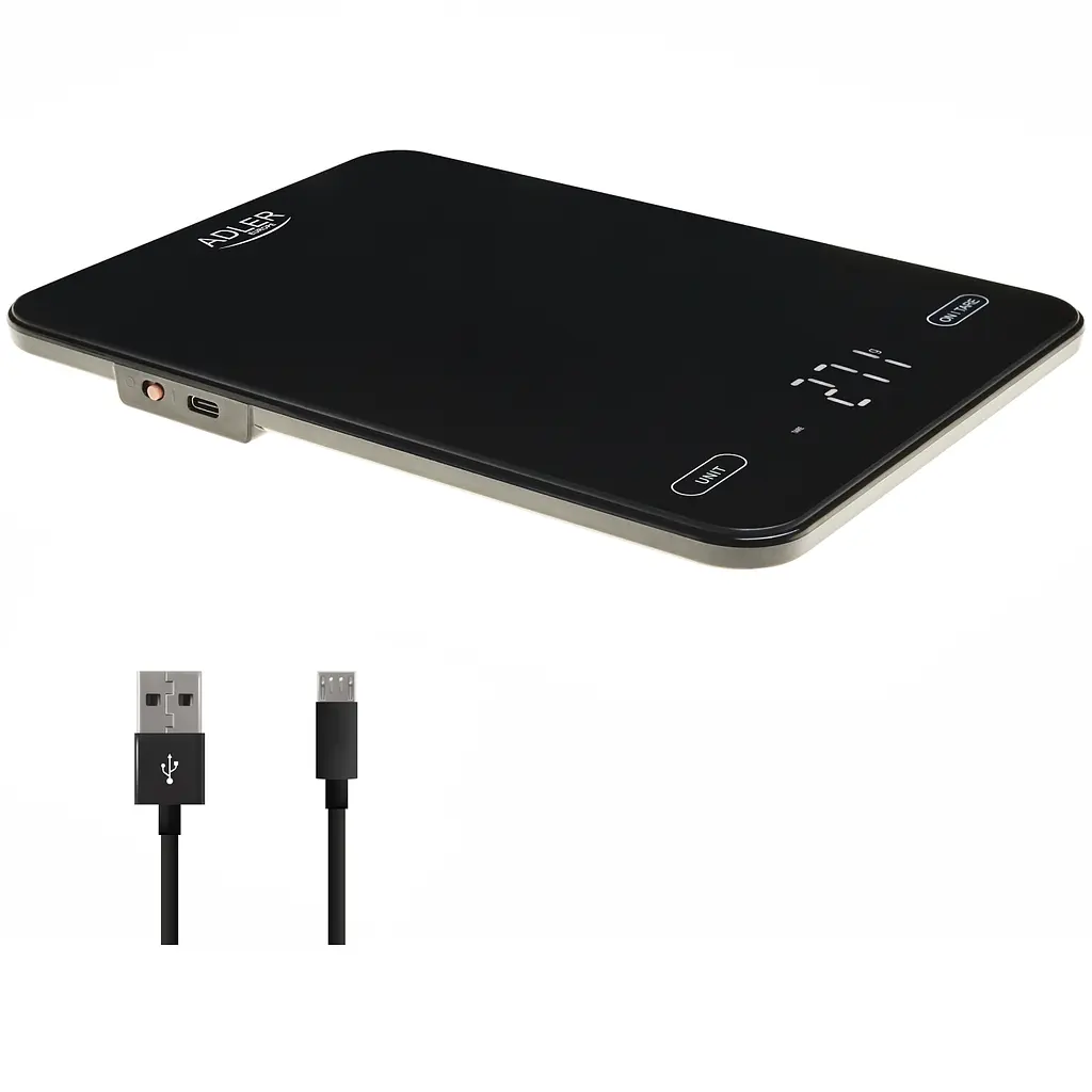 Ваги кухонні Adler AD 3177 black електронні/ 10кг/ г; мл, унція/ USB type C/ автовимкнення/ скло - фото 3