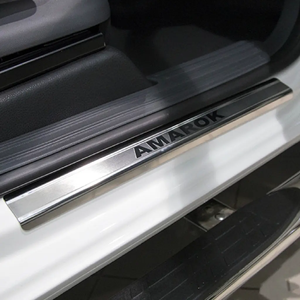 Накладки на пороги для Volkswagen Amarok 2009-2022 Нержавіюча сталь із загином і Логотипом 2 шт (Premium P-VW01) - фото 4