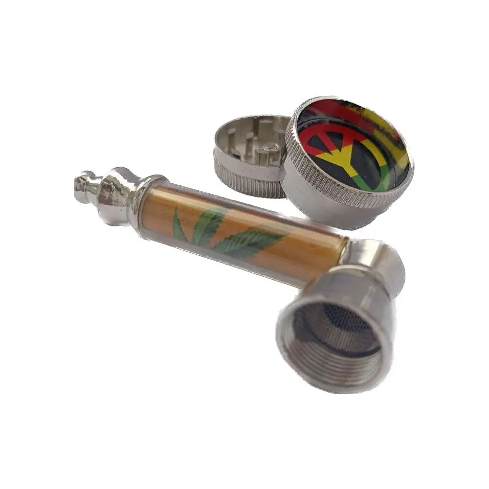 Трубка курительная + гриндер для измельчения табака HL-YD-305 Конопля Silver Gold (10916) - фото 3