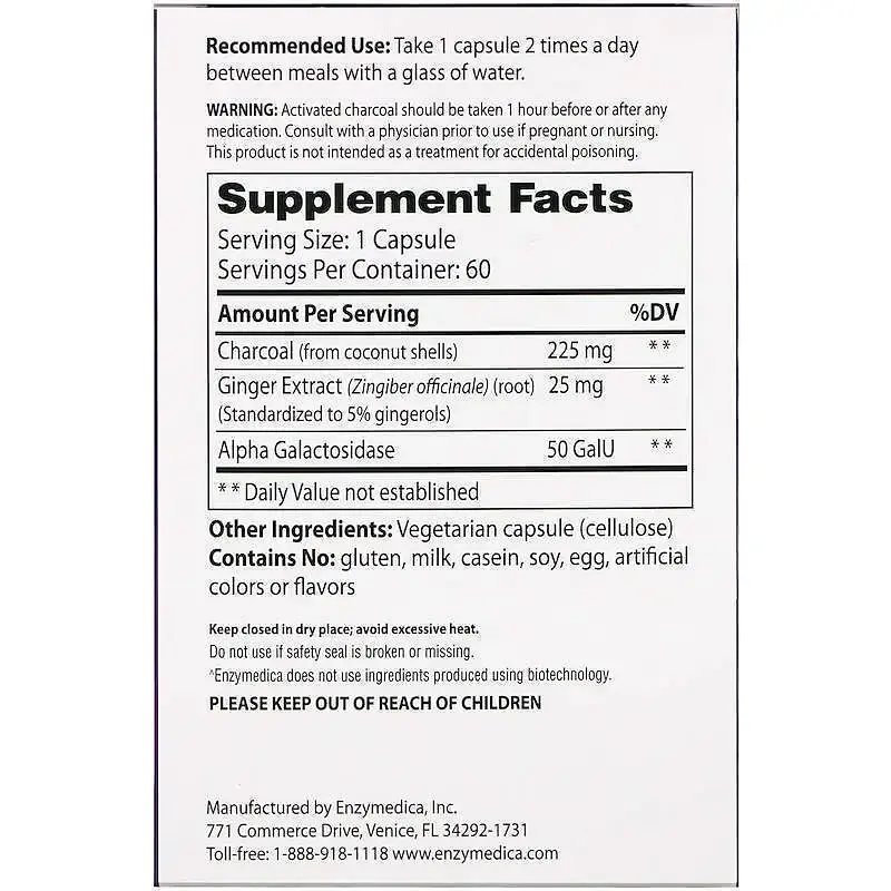 Активоване вугілля з кокоса Enzymedica Activated Coconut Charcoal + Purify для веганів 60 капсул - фото 2