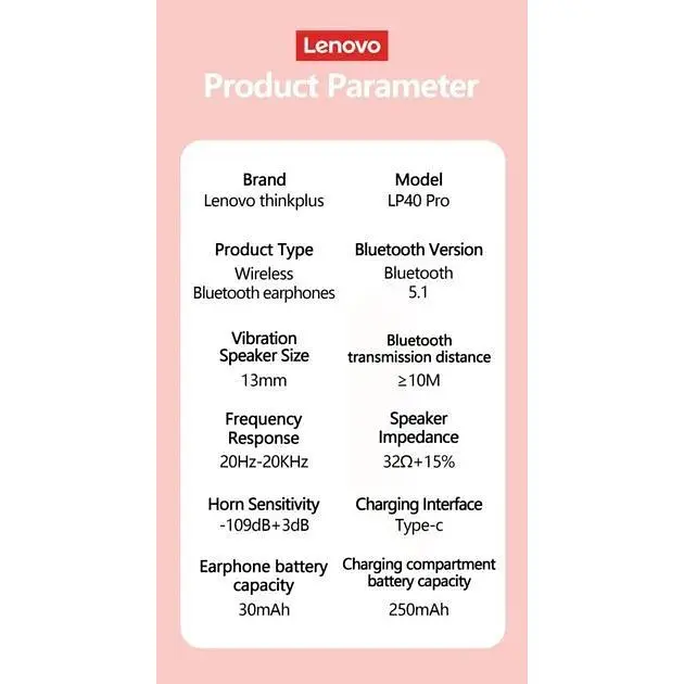 Беспроводные наушники Lenovo LP 40 Pro Bluetooth 5.0 - фото 8