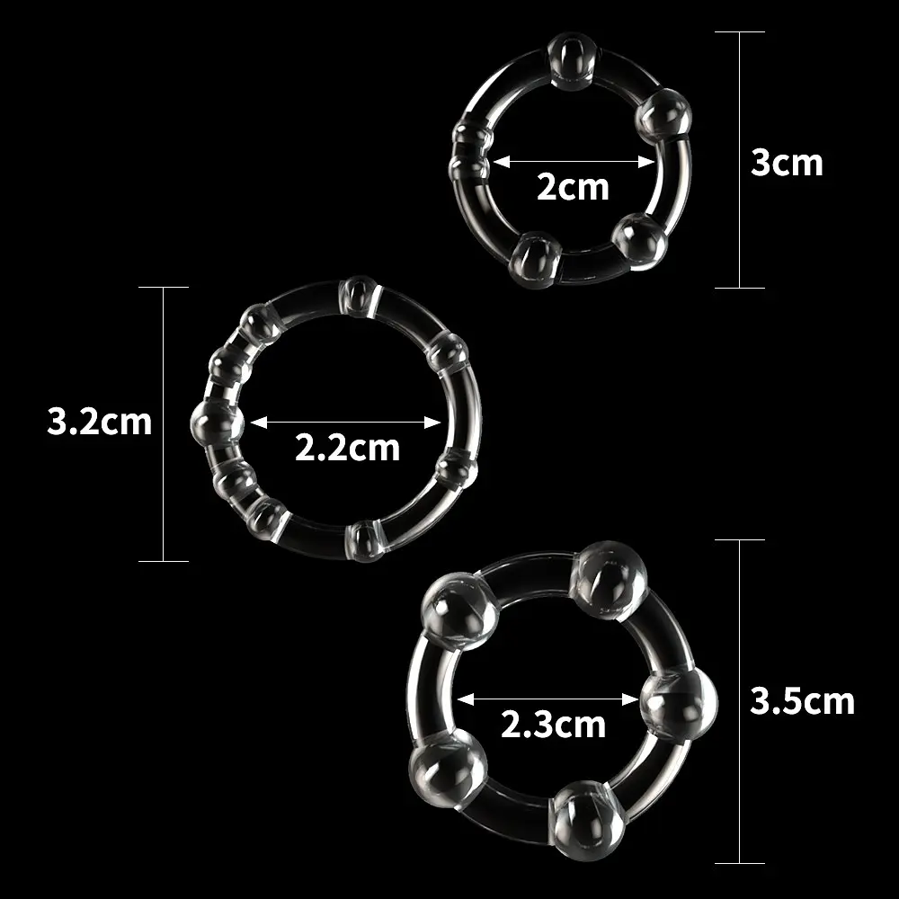 Набір ерекційних кілець Lovetoy Triple Beaded Ring Set 3 шт. прозорий - фото 3