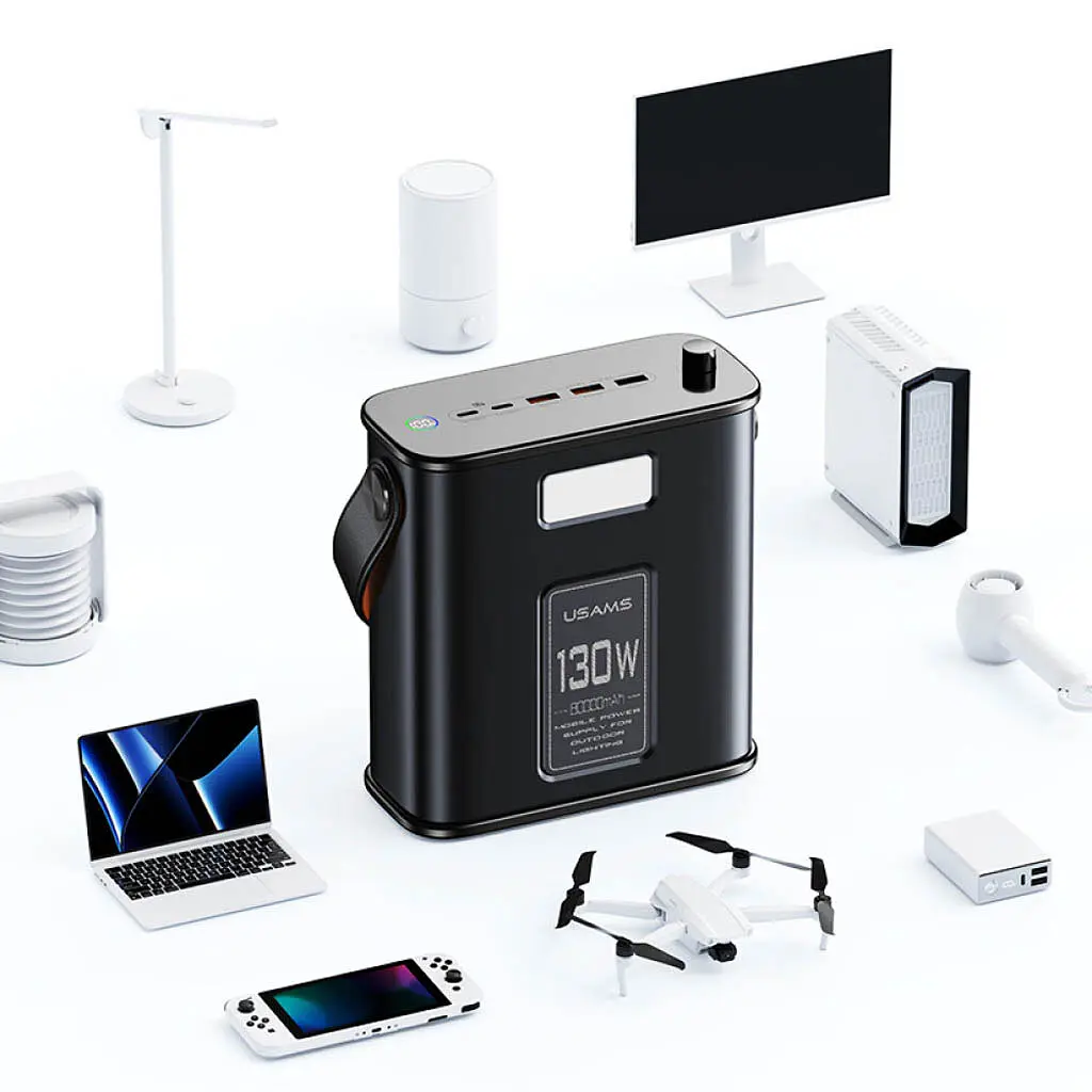 Зарядна станція USAMS Powerbank 80000mAh 130W 2C+3A QC3.0+PD Fast Charge + USB-C – USB-C 100W 2m Black (6958444905280) - фото 3