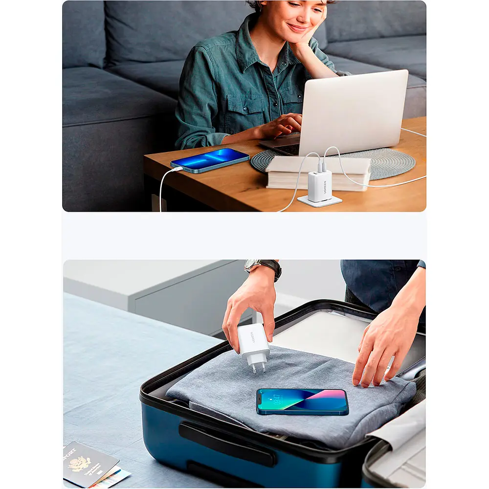 Мережевий зарядний пристрій Ugreen CD275 65W 2xUSB-C 1xUSB-A Fast Charger White [90496] [99283] - фото 4