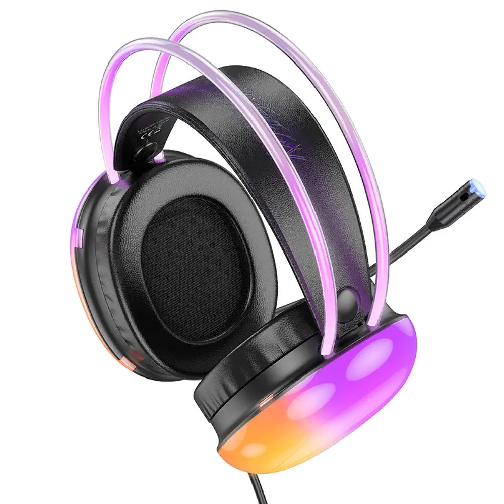 Наушники накладные Hoco W109 Plus игровые с LED подсветкой USB черный - фото 4