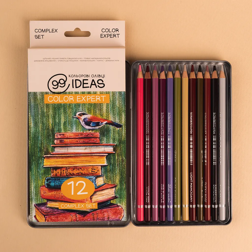 Набір олівців кольорових 99IDEAS "Color Expert" 12 кол., Complex Set, метал. коробка, 99CE-12CMPL - фото 4