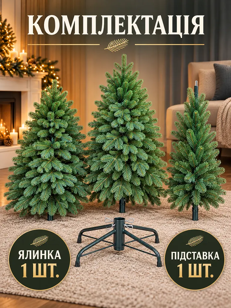 Лита штучна ялинка РЗ21 Кришталь 210 см з густою хвоєю на металевій підставці, зелена (49676492) - фото 7