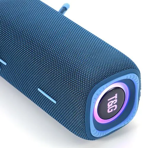 Портативна акумуляторна колонка 16W Bluetooth BT/USB/TF/FM з ремінцем та світломузикою 18см TG 654 синя - фото 4