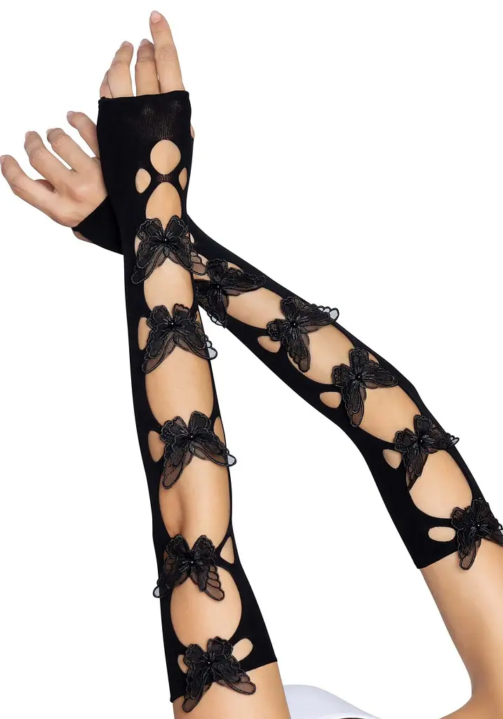 Мітенки Leg Avenue Butterfly applique arm warmers, чорні