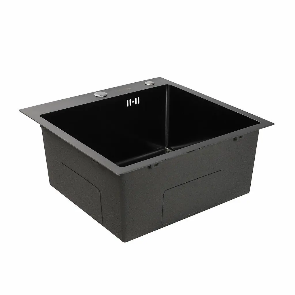 Кухонна мийка Platinum Handmade 50x50 PVD чорна (сифон круглий чорний 3.0/0.8) - фото 3