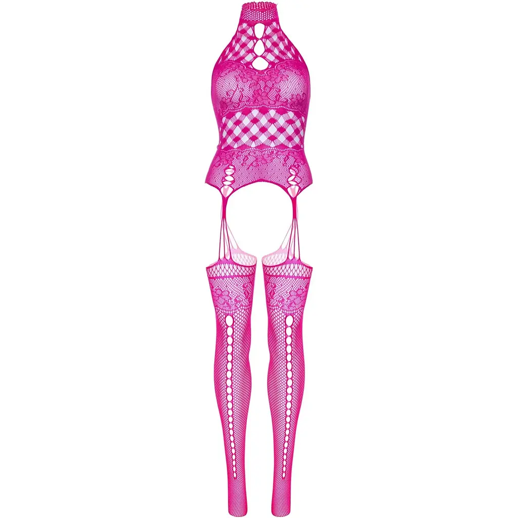 Кружевный бодистокинг с открытым доступом Leg Avenue High neck lace Bodystocking One Size Raspberr - фото 6