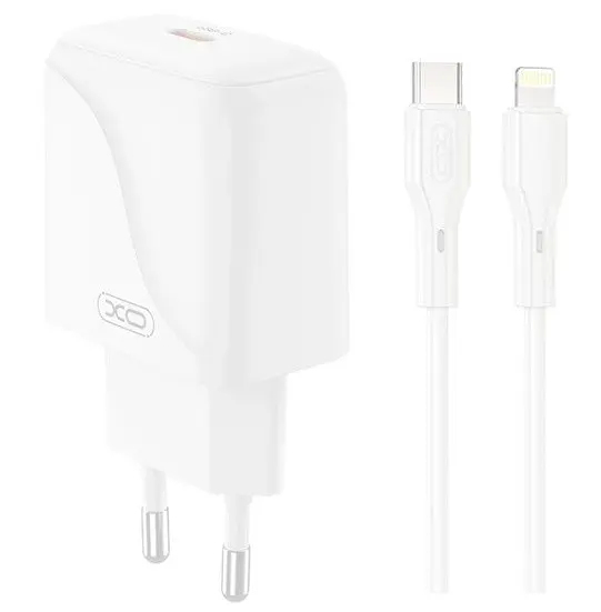 Сітчастий зарядний пристрій XO L141 single USB-C 20W 3A with Lightning-Type-C cable Білий - фото 2