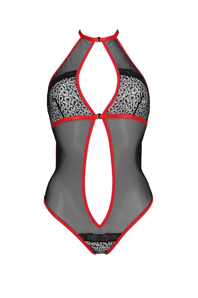 Сетчатое боди с кружевом на груди Passion Satara Body S/M red - фото 3