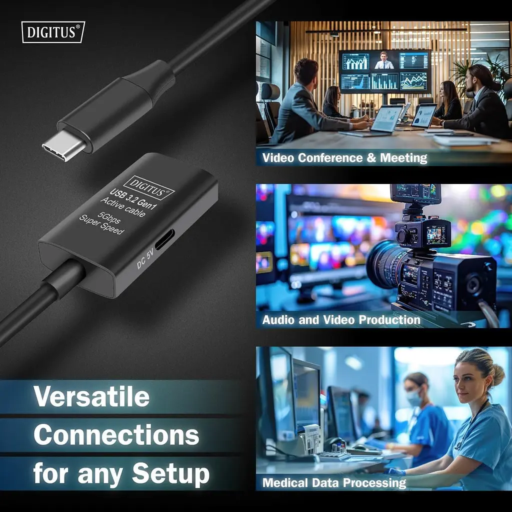Активний високошвидкісний подовжувач USB 3.2 USB Type-C Digitus 5m black - фото 7