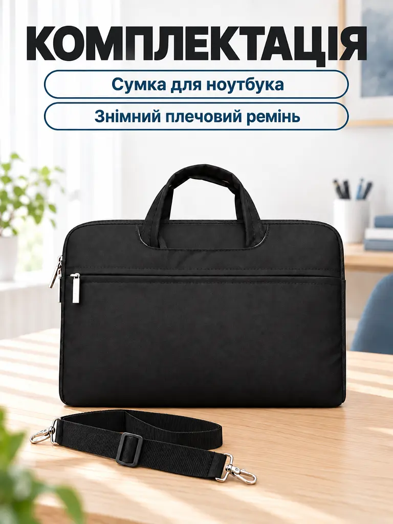 Тонка сумка для ноутбука 13.3 дюйма з плечовим ременем та кишенями (37261524) - фото 8
