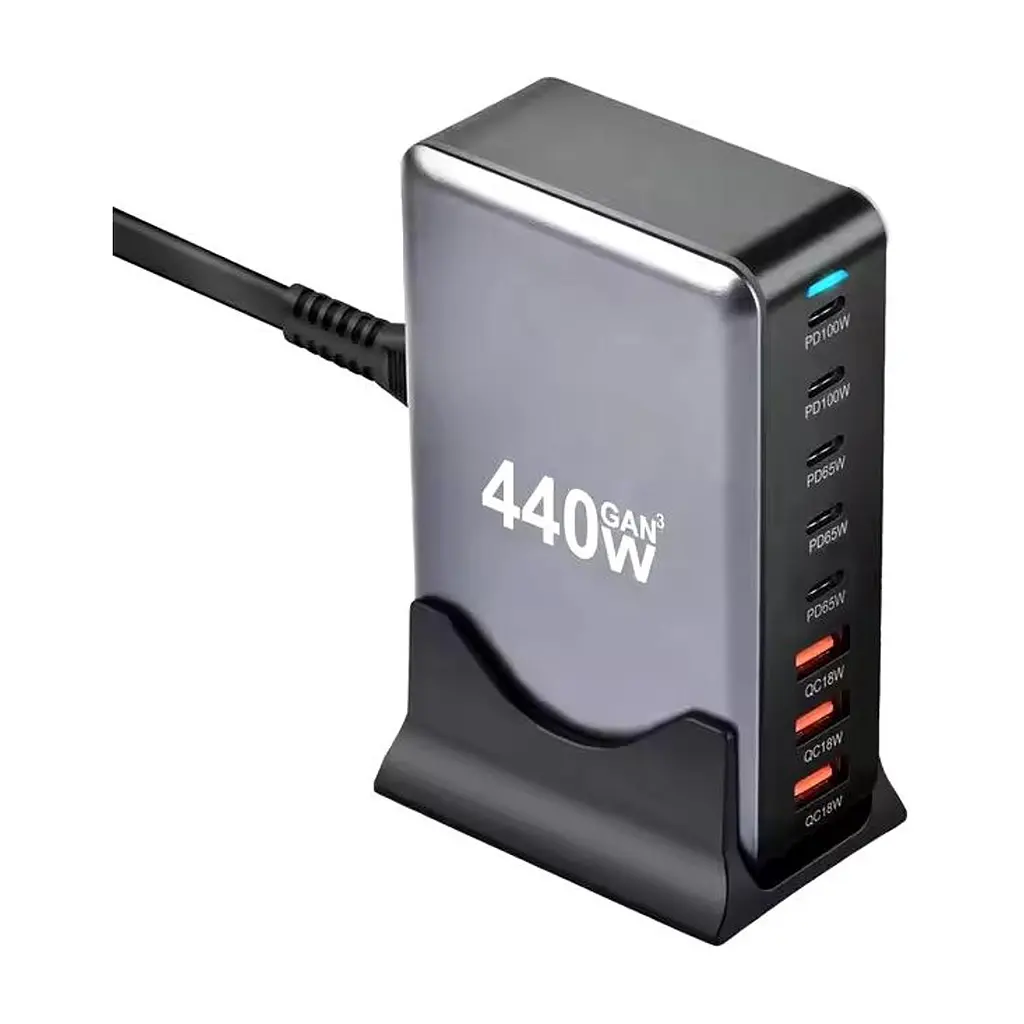 Зарядний пристрій XoKo 2xUSB-С PD100W + 3xUSB-С PD65W + 3xUSB QC18W 440W GaN (QC-400)