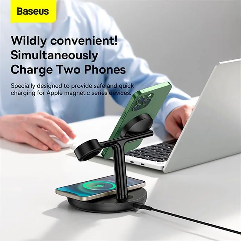 Заряджання Qi Baseus Swan 3-in-1 Wireless Magnetic Charging Bracket Universal version |20W| - фото 3