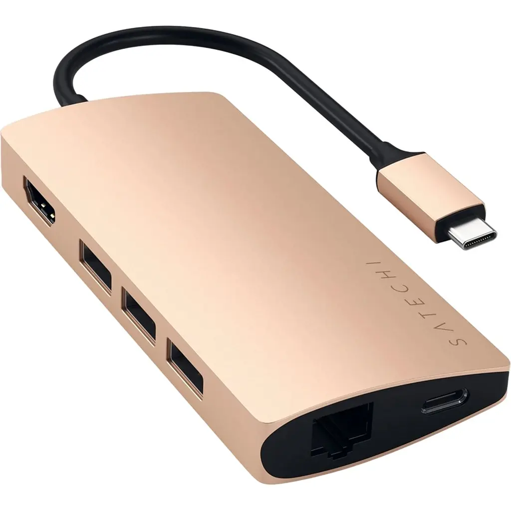 Адаптер Satechi Aluminum Type-C Multi-Port Adapter 4K with Ethernet V2 Gold (ST-TCMA2G) - фото 3