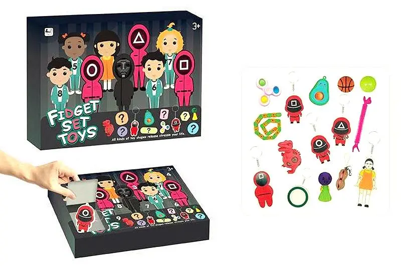 Адвент-календар з іграшками-антистрес Гра в кальмара Fidget Set Toys 697-010 у коробці 30*22*5,5 см