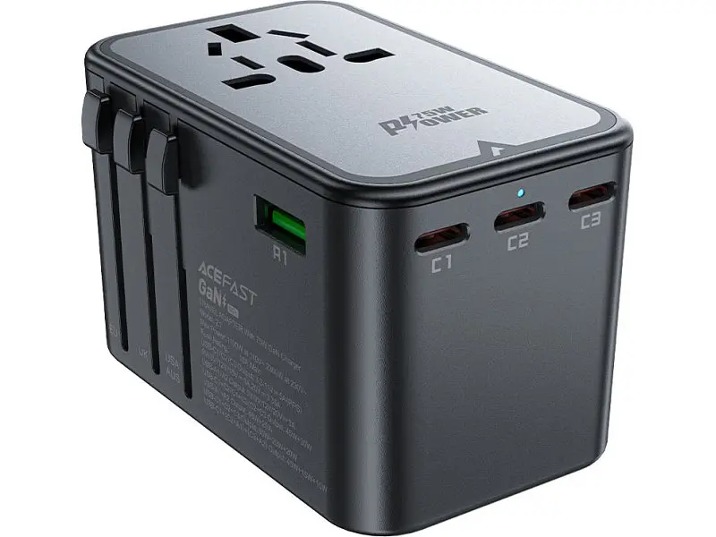Мережевий зарядний пристрій Acefast Z1 5xUSB 75 W GaN 3xUSB-C 2xUSB-A PD Black (6974316282495)