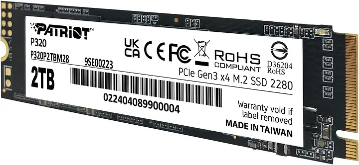 SSD диск M.2 Patriot P320 2TB NVMe 2280 Gen3.0 x4 3D TLC P320P2TBM28 - фото 3