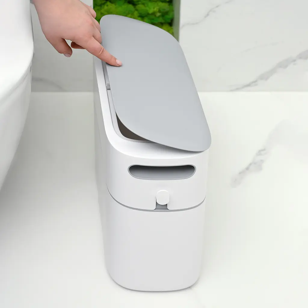 Відро для сміття МВМ My Home з кришкою вузьке 325x150x320 мм (BIN-22 12L WHITE/GRAY) - фото 9