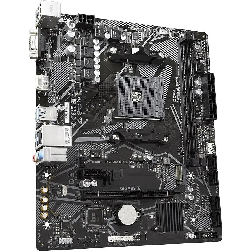 Материнська плата Gigabyte AM4 (A520) A520M K V2, A520, 2xDDR4, Int.Video(CPU), 4xSATA3, 1xM.2, 1xPCI-E 16x 3.0, 1xPCI-E 1x 3.0, ALC88 6xUSB3.2/6xUSB2.0, VGA/HDMI, MicroATX - фото 3