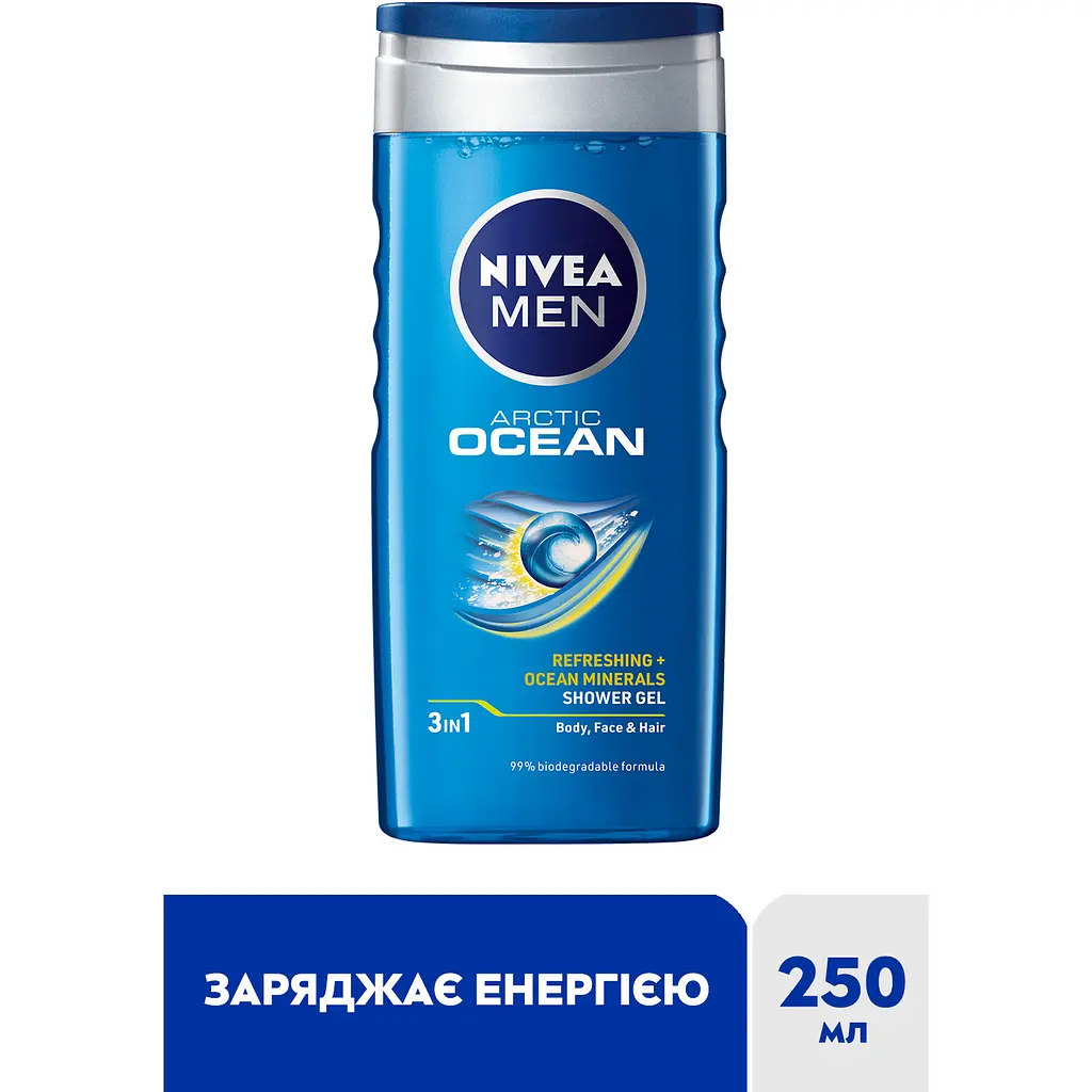 Гель для душу NIVEA MEN Arctic Ocean 3в1 для тіла обличчя та волосся 250 мл - фото 2