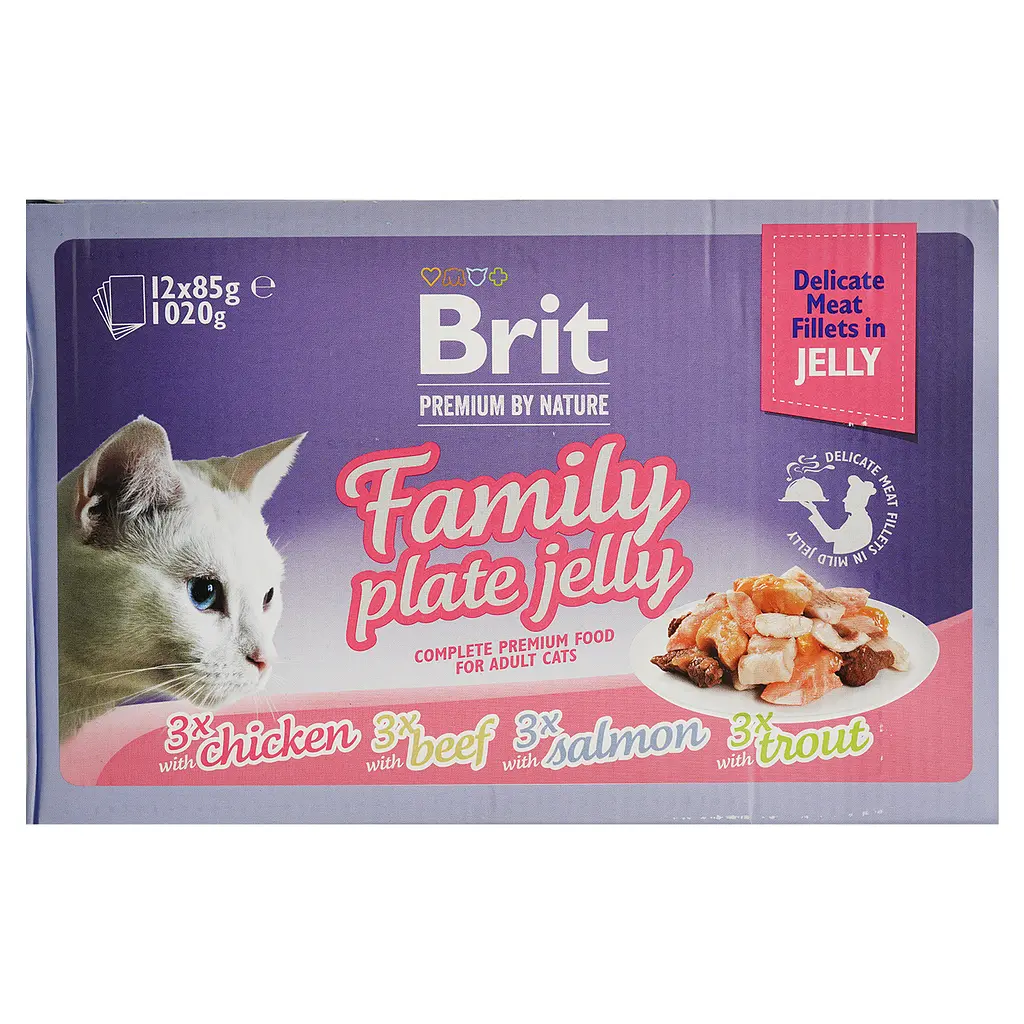 Вологий корм для котів Brit Premium Delicate Fillets in Jelly Family Plate Сімейна тарілка в желе 1020 г (12 x 85 г) - фото 2