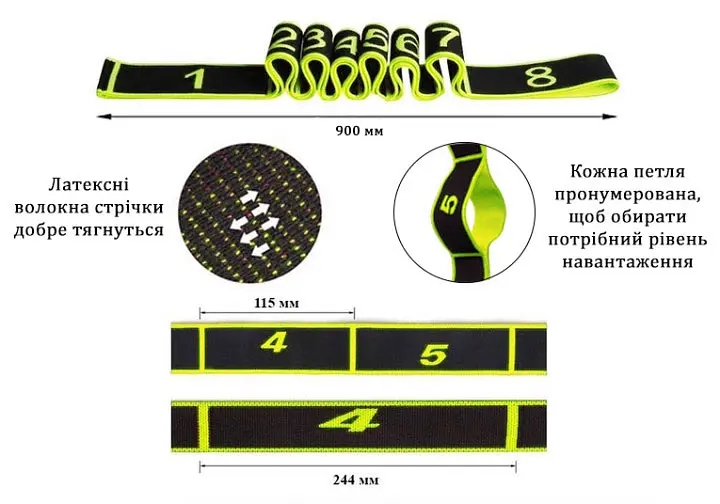 Еспандер стрічка EasyFit з петлями для тренувань жовтий (EASY) (EF-1682-GN) - фото 8