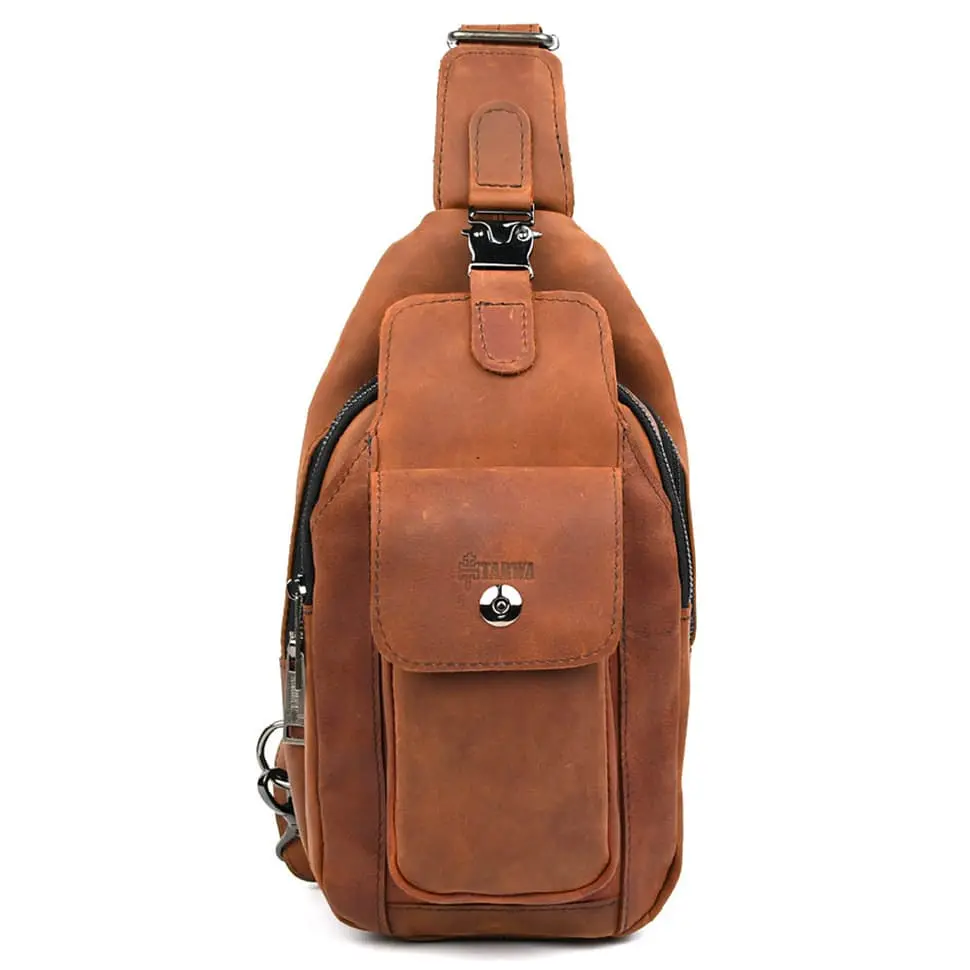 Модный рюкзак слинг на одну шлейку коньячный TARWA 17х7х33.5 см sum0028452 - фото 8