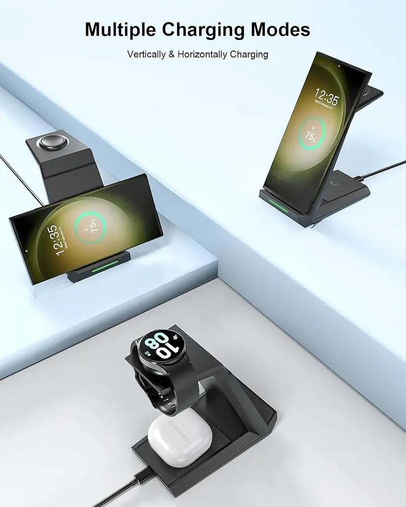 Бездротова зарядна станція 3-в-1 для Samsung Galaxy, Watch і Buds, швидка Qi зарядка - фото 7