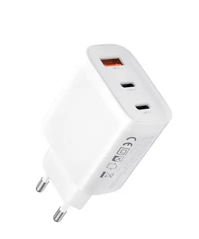 Мережевий зарядний пристрій XO L117 PD45W/QC18W (2 USB-C+1USB-A) з кабелем Type-C Білий - фото 3