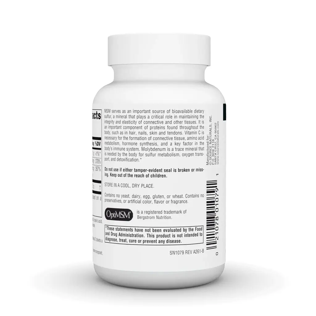 Метилсульфонілметан MSM with Vitamin C 750 mg, 60 таблеток Source Naturals vit0004196 - фото 3