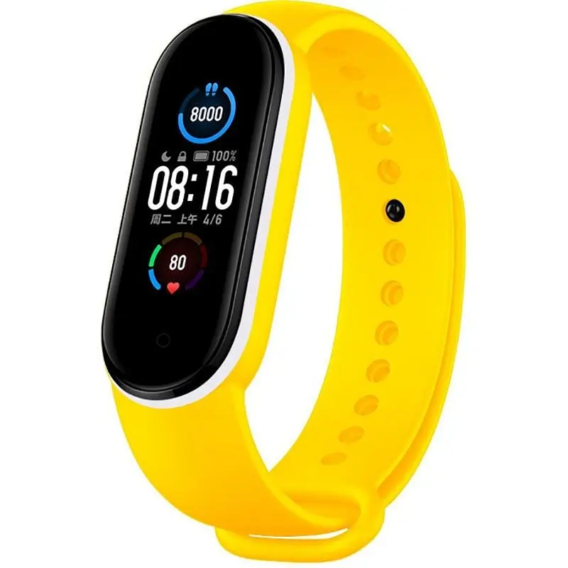 Ремінець Uwatch Double Color Replacement Silicone Band For Xiaomi Mi Band 5/6/7 Yellow/White Line - фото 2