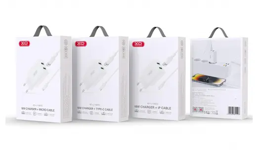 Блок адаптер комплект XO L119 dual USB-A QC18W з кабелем Mirco usb Білий - фото 2