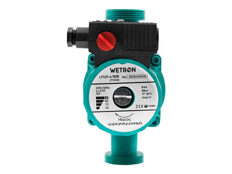 Циркуляційний насос Wetron 75 Вт Hmax 4 м Qmax 40 л/хв Ø1½ 180 мм + гайки Ø1 зелений (774312) - фото 3