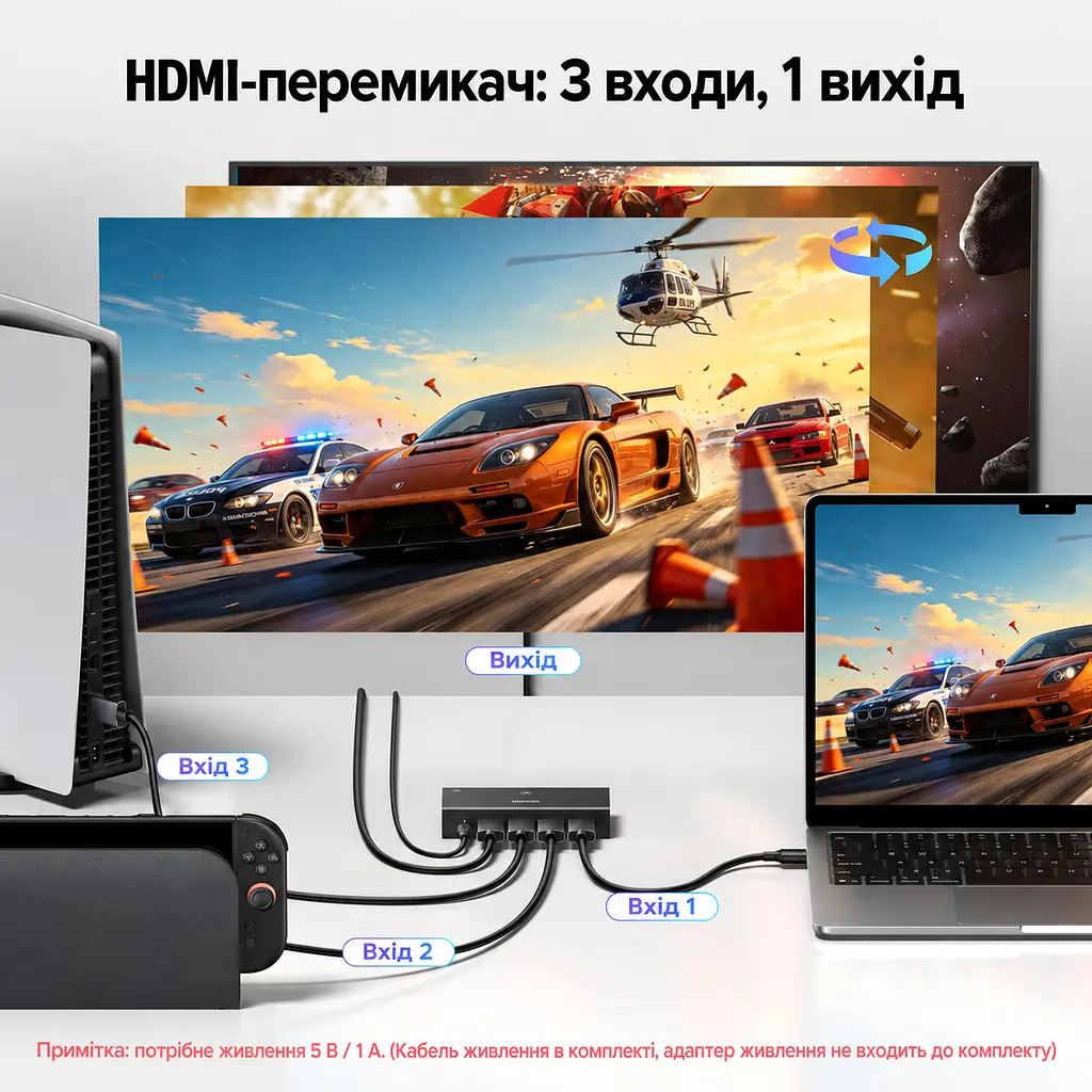 HDMI-перемикач UGREEN CM624 3 входи HDMI та 1 вихід HDMI HDMI 2.1 до 8K 60 Гц та 4K 240 Гц (95521) - фото 3