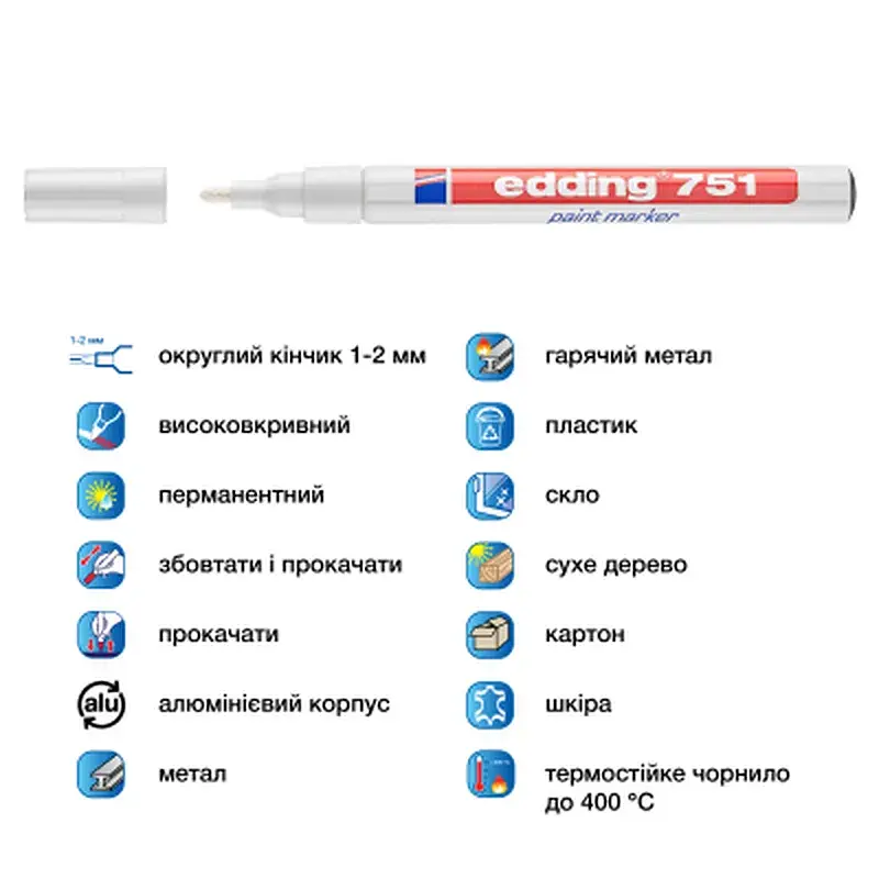 Маркер Edding Paint 1-2 мм круглий білий (e-751/49) - фото 4