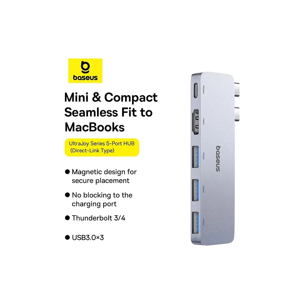 Концентратор Baseus USB-C 5-in-1 3xUSB 3.0 + 1xUSB-C 40Gbps + 1xHDMI 4K30Hz gray (B00052801811-04) - фото 8