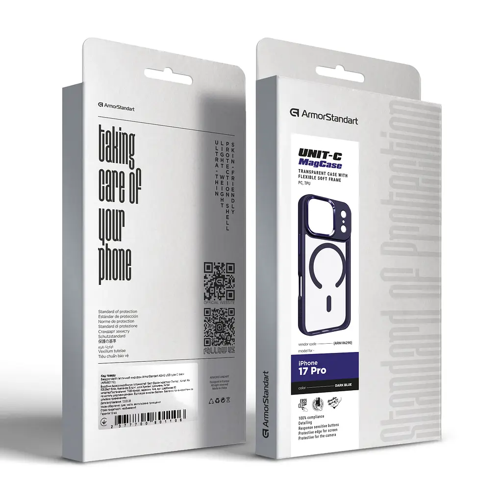 Чехол для Apple iPhone 17 Pro, Unit MagSafe, синий, прозрачный, магсейф, противоударный, магнитный, панель-накладка с поддержкой MagSafe, с поддержкой беспроводной зарядки, TPU+PC, защита всего корпуса, ударостойкий, ArmorStandart (ARM86290) - фото 6