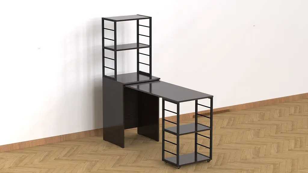 Стол-тумба трансформер Смарт 3/2 с этажеркой Ferrum-decor 1430x1450x600 Черный металл ДСП Венге Магия 16 мм (FRD-106168) - фото 4